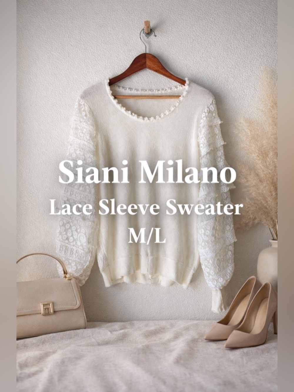 Siani Milano Lace Sleeve Sweater Cream Top M/L